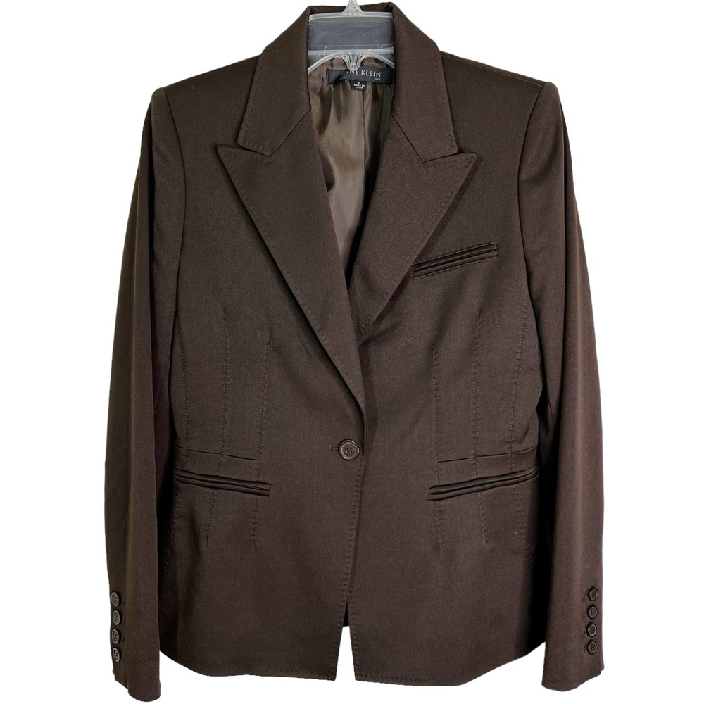 NWT Anne Klein Exposed Stitch One-Button Stretch Suit Jacket Blazer Women’s Sz 6